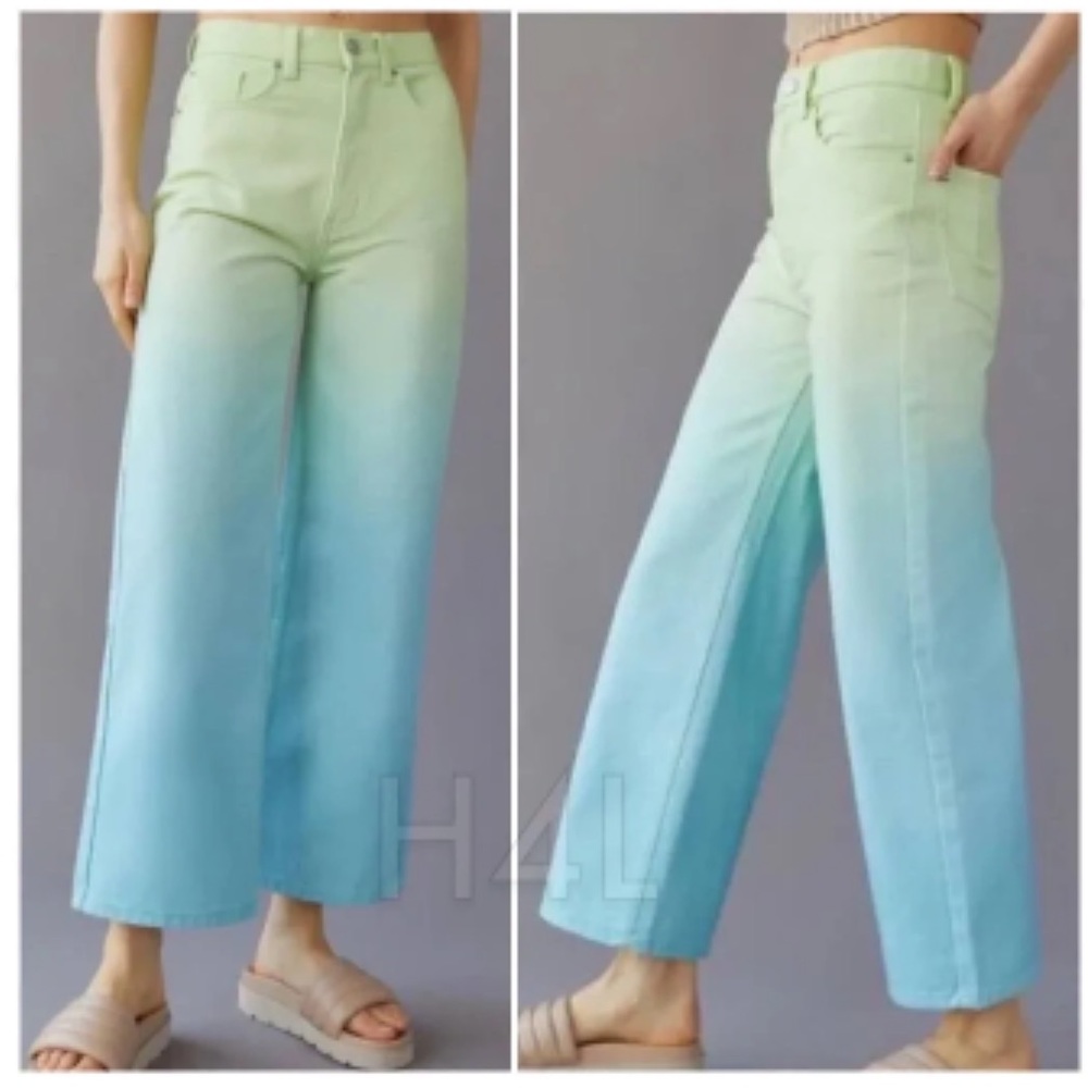 BDG Ombre Wide Leg Jeans Blue Green Yellow Sz 24